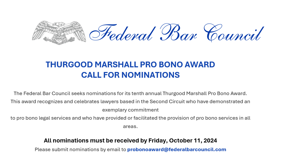 Call for Nominations for the Thurgood Marshall Pro Bono Award